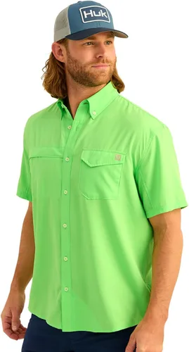 Vista 24 de HUK Men's Tide Point Kc Scott Original Artwork Short Sleeve Shirt, Fishing Button Down Negro