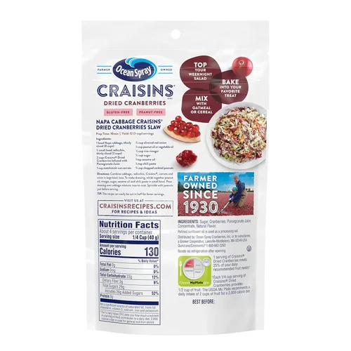 Vista 2 de Ocean Spray Craisins - Arándanos secos con infusión de jugo de granada bolsa resellable de 6 onzas
