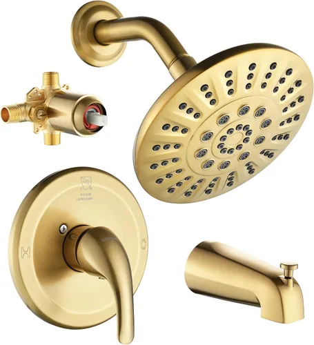Juegos completos de grifería para ducha y bañera con desviador, 5 configuraciones de rociado, combo de mango de cascada de bañera de 6 pulgadas,