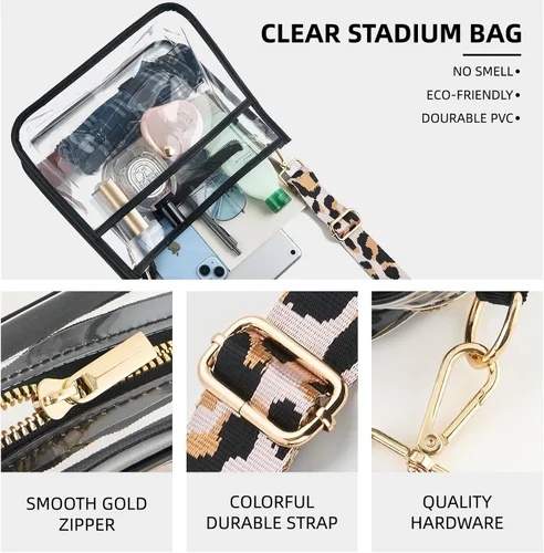 Vista 4 de Bolso cruzado transparente aprobado para estadios, correa ajustable para el hombro, bolsa transparente para conciertos, eventos deportivos