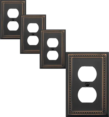 Vista 59 de OKAWYC Belaire - Cubierta para interruptor de luz de decoración individual, placa de pared de metal con cuentas, paquete de 4 unidades de bronce
