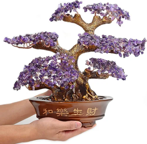KALIFANO Premium árbol de piedras preciosas – Bonsai Feng Shui Money Tree con propiedades curativas
