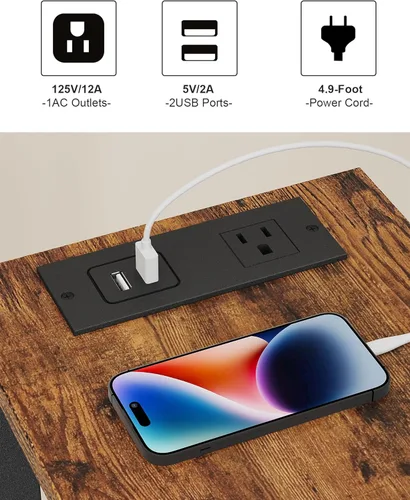 Vista 8 de TUTOTAK - Mesa auxiliar pequeña con estación de carga; mesa lateral estrecha con puertos USB y tomas de corriente, juego de 2; mesa de sofá delgada