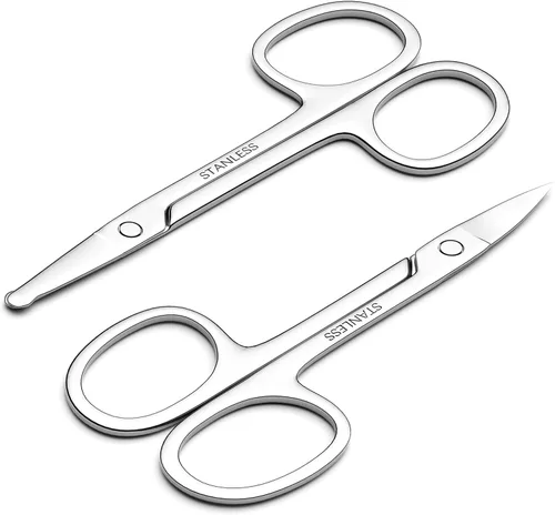 Tijeras pequeñas de pelo facial para hombres y mujeres, cejas, nariz, barba, bigote, pestañas, juego de recortar el pelo de las orejas, tijeras de