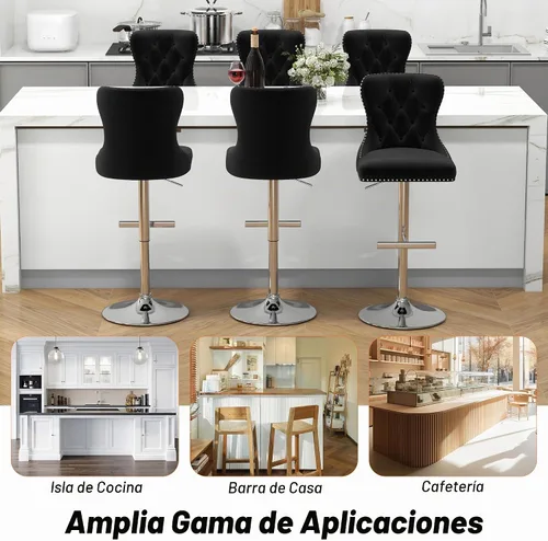 Vista 9 de Juego de 2 taburetes de bar de terciopelo con respaldo copetudo y base Base de oro beige