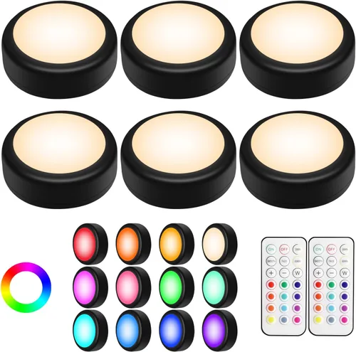 Alivation - Luces de disco con control remoto, iluminación LED debajo del gabinete inalámbrica, luz LED alimentada por pilas, encendido táctil con