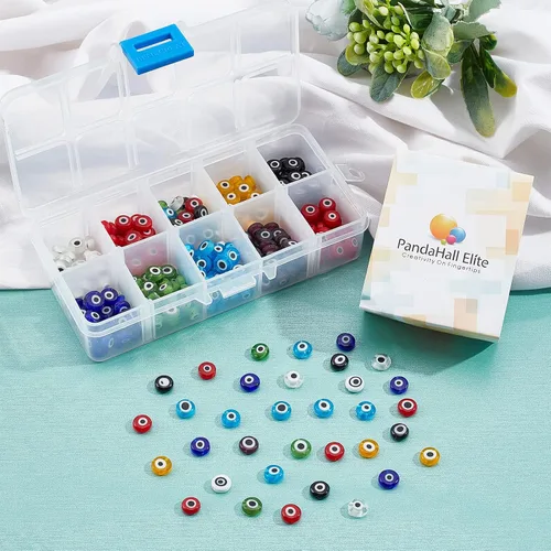 Vista 2 de NBEADS - Dijes con cuentas de cristal redondos hechos a mano, con forma de ojo turco, para confección de pulseras, collares y joyas
