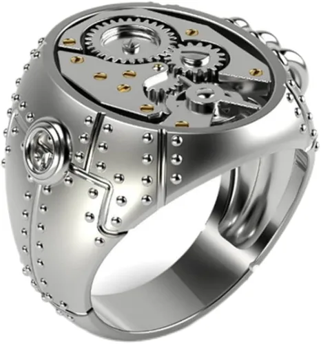 LRGKMCWTOB Anillo universal de plata de ley 925 con personalidad mecánica Steampunk para hombres y mujeres, anillo universal de compromiso retro