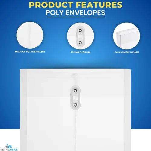 Vista 3 de 1InTheOffice Sobres de polietileno con cierre de cuerda, cierre de botón y lazo, tamaño carta, paquete de 20