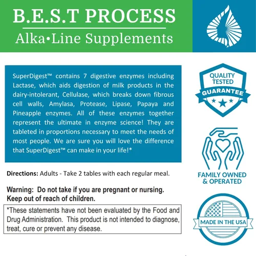 Vista 2 de SuperDigest Best Process Alkaline — Soporte digestivo multienzimático — Enzimas digestivas con alfalfa, papaína y bromelina (apto para vegetarianos)