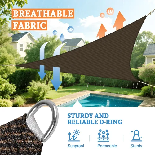 Vista 2 de Toldo triangular de 2 x 2 x 2.8 pies para patio al aire libre, jardín y patio trasero, toldos de protección solar, color marrón