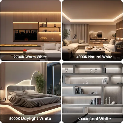 Vista 4 de CtrlCV Kit de tira de luces LED COB sintonizable, luz de cinta regulable 2700K-6500K con adaptador remoto IR, cuerda flexible, cinta LED