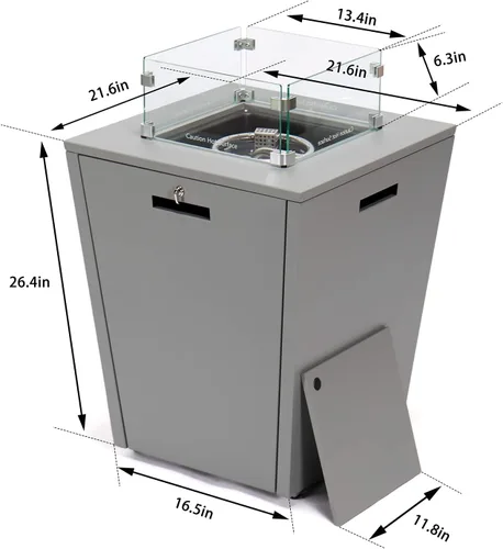 Vista 2 de Mesa gris de aluminio para fogata al aire libre con protector contra el viento 40000 BTU 22 pulgadas, mesa de fuego de gas propano para exterior