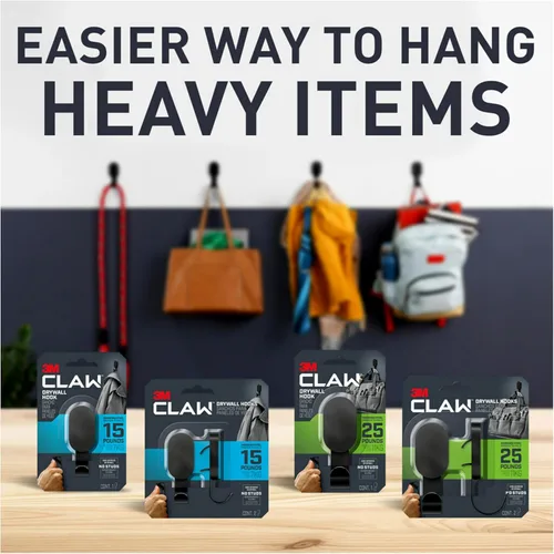 Vista 11 de 3M CLAW 2 ganchos negros para paneles de yeso de 15 libras y 2 colgadores de cuadros adicionales, solución de colgado para objetos pesados