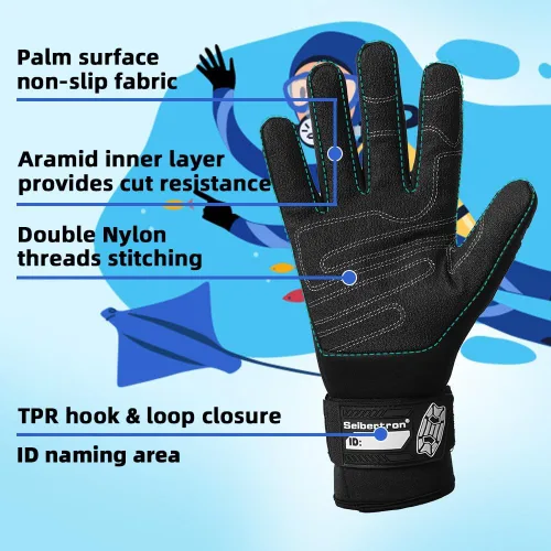 Vista 6 de Seibertron Guantes de buceo patentados C.R.D.G 1.0 aramida anticortes resistentes a pinchazos