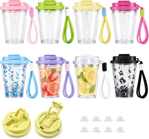 Vista 11 de Paquete de 4 vasos acrílicos de 16 onzas con popote 2 en 1 y tapa ColorA