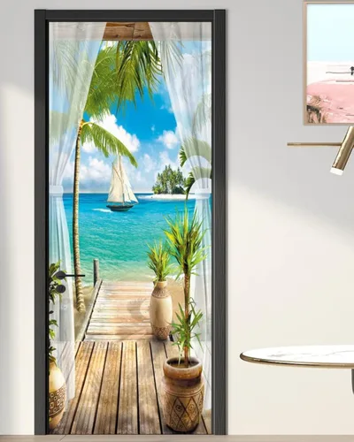 FLFK Mural de puerta Adhesivo adhesivo para puerta, papel tapiz autoadhesivo extraíble para puerta de océano, para decoración del hogar, 30.3