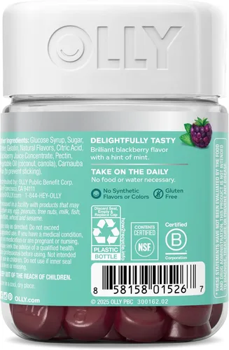 Vista 8 de OLLY Gomita de tez impecable, soporte para una piel clara y saludable, vitaminas E, A, zinc, suplemento masticable, sabor bayas, 50 piezas