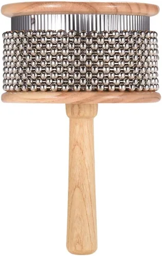 Vista 9 de Heysland Cabasa de madera instrumento musical de percusión de metal con cuentas de cadena y cilindro Pop Hand Shaker para banda educación musical