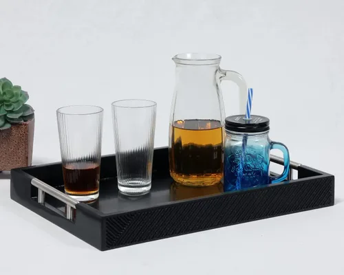 Vista 2 de Bandeja para servir con asas de metal pulido, bandeja rectangular para mesa de café de 16.5''x12'', bandeja decorativa moderna, bandeja otomana Negro