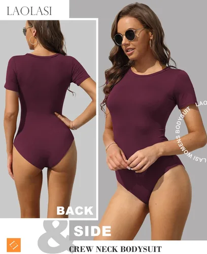 Vista 21 de LAOLASI - Camiseta tipo body para mujer, cuello redondo, manga larga, ajustado, informal, básico, para uso diario