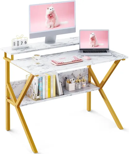 Vista 9 de ODK Escritorio pequeño, escritorio de computadora de 27.5 pulgadas para espacios pequeños, escritorio para niños con almacenamiento, mesa de estudio