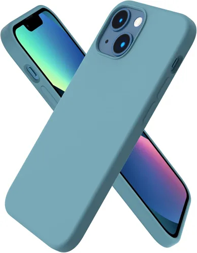 Vista 20 de ORNARTO - Funda compatible con iPhone 13 Mini, goma de gel suave de 3 capas de silicona líquida delgada con microfibra, 13,7 cm, azul