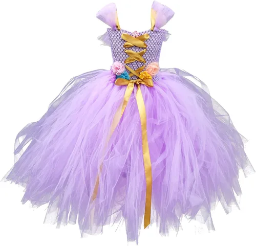 Vista 7 de Disfraz de princesa de tul de tul de malla para niñas pequeñas color terracota morado 10T