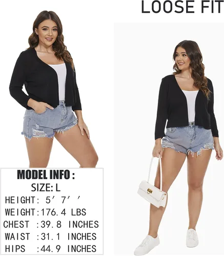 Vista 3 de Satuun - Suéteres cárdigan de manga 34 para mujer, bolero ligero con parte frontal abierta