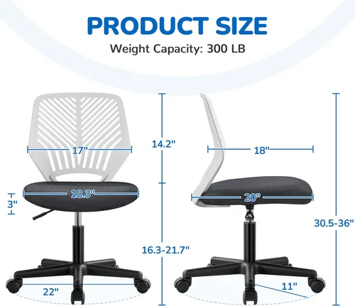 Vista 30 de Yaheetech Linda silla de escritorio para niños, silla de computadora pequeña sin brazos con soporte lumbar para adolescentes, respaldo bajo, Verde
