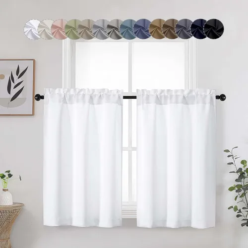 Vista 47 de Aqua Cafe - Juego de 2 paneles de cortinas opacas de 24 pulgadas de largo, con aislamiento térmico suave y sólido, para ventanas de baño, sótano