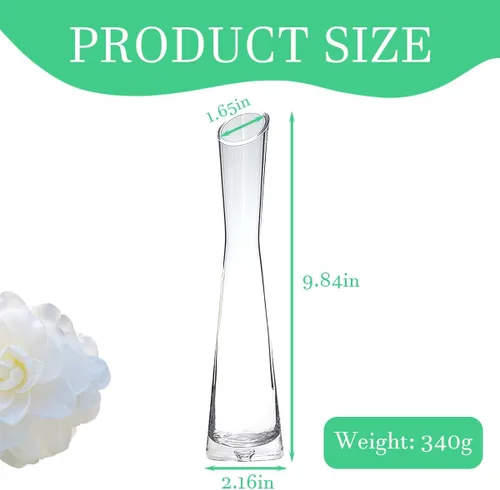 Vista 2 de Jarrón de vidrio soplado hecho a mano con forma de brote de cristal transparente pequeño, jarrón de cristal con base pesada, jarrón de flores de un