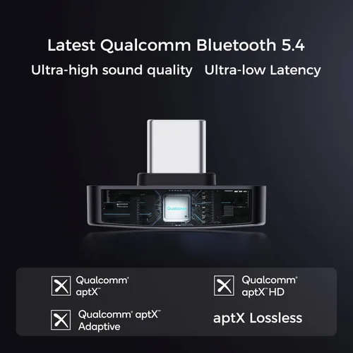 Vista 5 de Questyle QCC Dongle Pro [Certificado MFi] Adaptador de audio Bluetooth USB-C con LDAC, aptX sin pérdida y aptX adaptativo, dongle Bluetooth 5.4