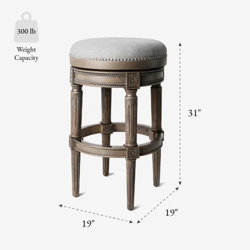 Vista 3 de Maven Lane Pullman Silla de cocina giratoria de madera de 180 grados, sin espalda, 30 pulgadas de alto, con borde de cabeza de clavo, acabado