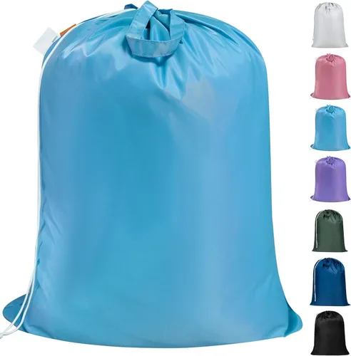 Vista 7 de Polecasa - Bolsa de lavandería pequeña y resistente de 21 x 24 pulgadas, con tela de 3.8 oz/yd², asas y cordón ajustable, fácil de llevar, ideal Rosa
