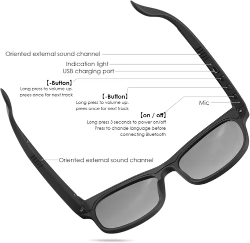 Vista 5 de Lentes inteligentes inalámbricos Bluetooth, música de oído abierto y llamadas manos libres, para hombres y mujeres, lentes polarizadas