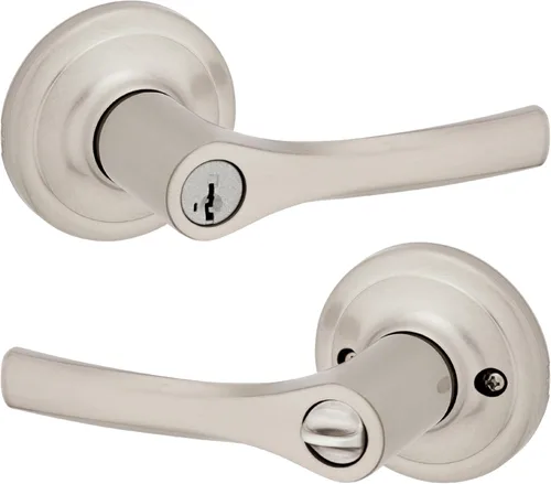 Vista 23 de Kwikset Henley Manija de puerta simulada, manija de una cara para armarios, puertas dobles francesas y despensa, manija interior reversible sin