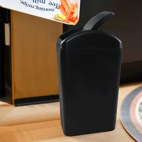 Vista 6 de Morcte Cubo de basura pequeño de plástico de 3 galones con tapa abatible Negro