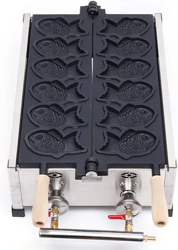 Vista 4 de DYRABREST Máquina para hacer gofres con forma de pescado, máquina japonesa antiadherente para hacer gofres Taiyaki, máquina para hacer gofres de gas