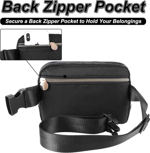 Vista 3 de Bolsa de cinturón para niñas y mujeres, bolsas cruzadas, riñonera, riñonera personalizada, Negro, Small