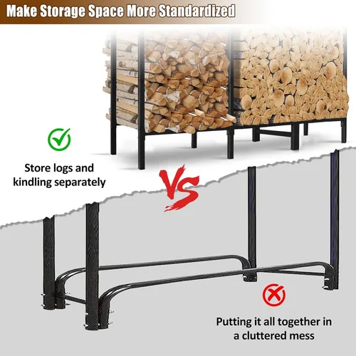 Vista 3 de KYATE - Estante para leña de 4 pies para exteriores con cubierta, soporte para almacenamiento de leña para chimenea, soporte resistente