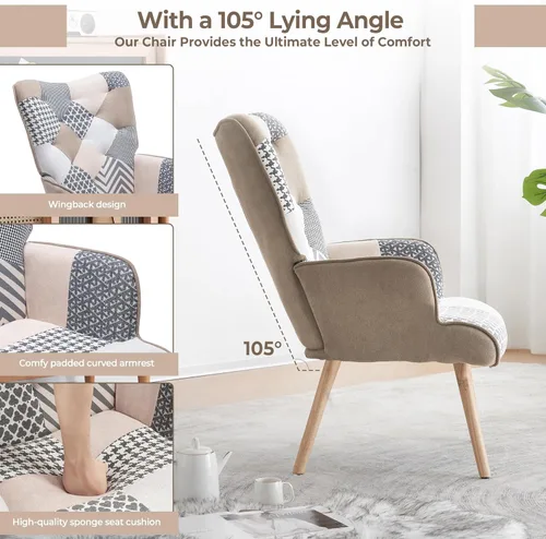 Vista 13 de Bafode PU Leather Accent Chair — Tufted Wingback Armchair, High-Back Comfortable Single Seat for Living Room, Bedroom, Office & Reading Nook, Brown