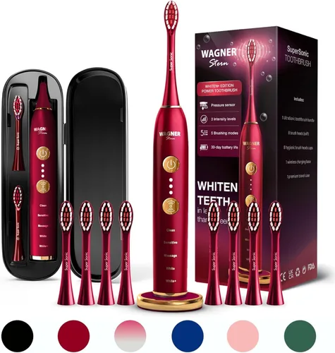 Vista 8 de Wagner Stern Cepillo de dientes eléctrico serie WT8900 – Sensor de blanqueamiento y presión, 5 modos, 3 intensidades, 8 cabezales de cepillo suaves
