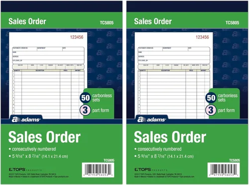 Vista 7 de Adams Libro de pedidos de ventas, 3 partes sin carbono, blanco/canario/rosa, 5-9/16" x 8-7/16", 50 juegos (TC5805)