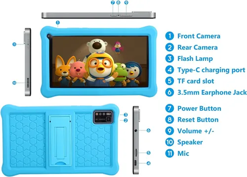 Vista 8 de Tableta para niños Android 11 de 7 pulgadas para niños, 3 GB de RAM, 32 GB ROM 128 GB Expand, certificado por Google, software para niños