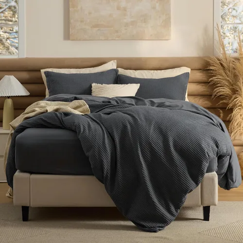 Vista 18 de Bedsure Funda de edredón de 100% algodón tamaño individual, tejido gofre, color blanco coco, GentleSoft y transpirable, juego de cama para regalo, 2