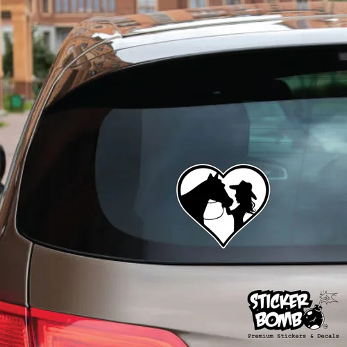 Vista 2 de Calcomanía de vaquera y caballo en corazón, calcomanía de Sticker Bomb Vinyl para automóvil, camión, computadora, en cualquier lugar, vinilo premium