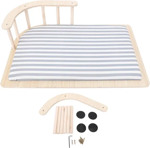 Vista 5 de Elevated Cat Bed Raised Cat Bed Wooden Hammock with Soft Warm Cushion & Fence for Small Dogs Cats Easy Assembly Cleaning (Striped Style)