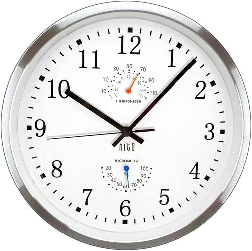 Vista 13 de HITO Reloj de pared silencioso de 10 pulgadas, funciona con pilas, sin tictac, cubierta de vidrio, marco de aluminio plateado, para decoración
