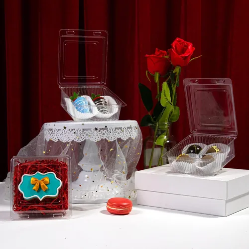 Vista 3 de TEMLQPACK 50 piezas 4 x 4 x 2 pulgadas Cajas de cierre de almeja con tapas transparentes Cajas de charcutería Cajas de panadería Cajas de pastel